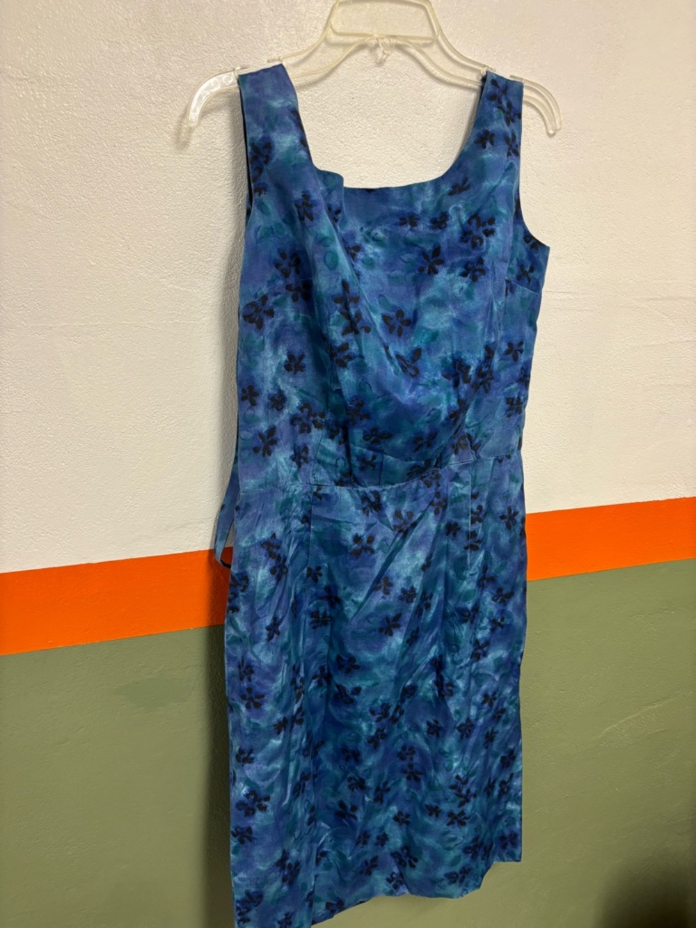 Vintage Blue Floral Sleeveless Women's Dress